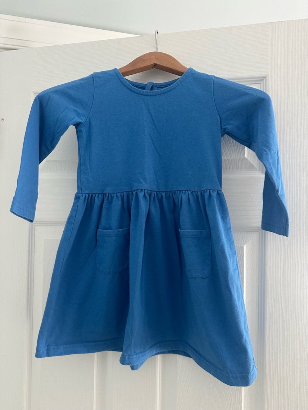 Primary Blue Long-Sleeve Pocket Dress for Kids, size 4-5